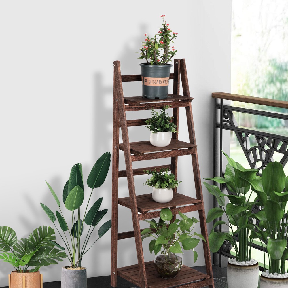 4 Tier Vintage Foldable Wooden Ladder Shelf Flower Plant Book Display Shelves