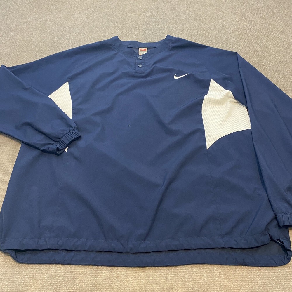 Vintage Nike Jacket Men XXL Blue Windbreaker Vest Mini Logo Baseball Long Sleeve