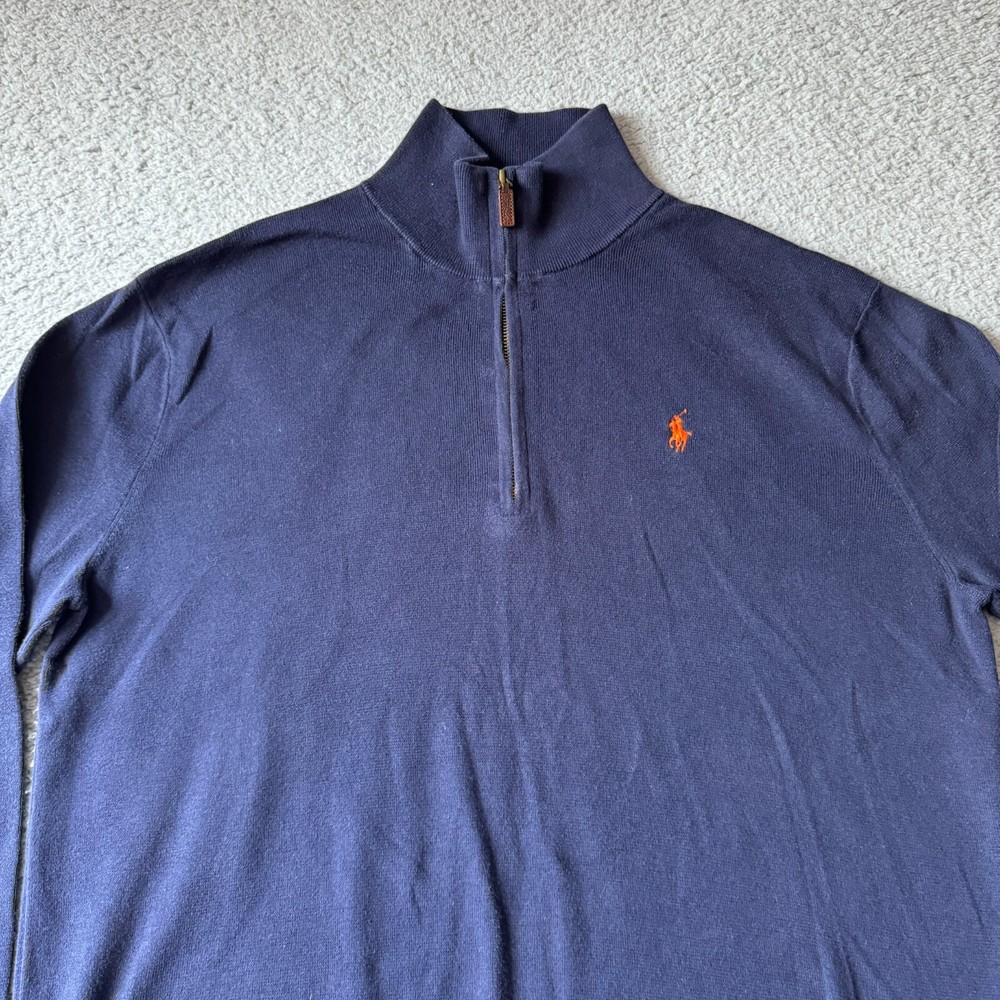 NEW Polo Ralph Lauren Sweater Mens Large Blue 1/4 Zip Pullover Pima Cotton