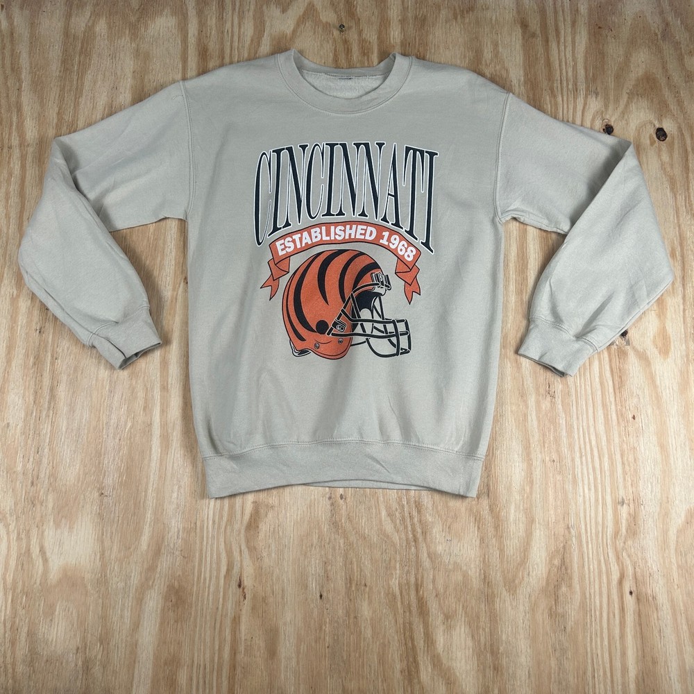 VTG Cincinnati Bengals Helmet Print NFL Football Sweatshirt Men's M Gray Retro