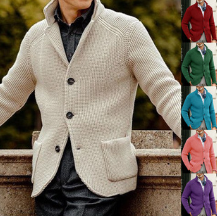 Mens Winter Warm Cardigan Sweater Cable Knit Button Cotton Sweater Pockets Tops