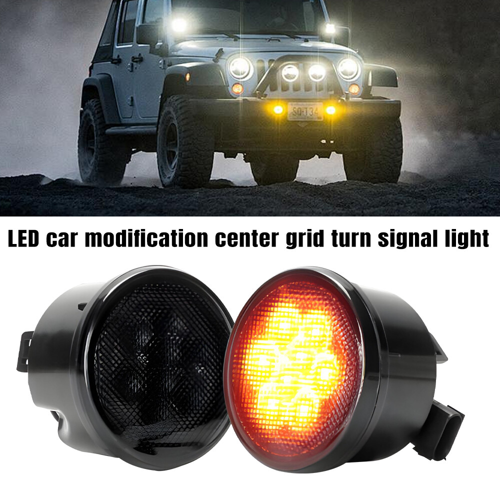 For Jeep Wrangler JK 07-17 Front Amber LED Turn Signal Lights Smoked Blinker
