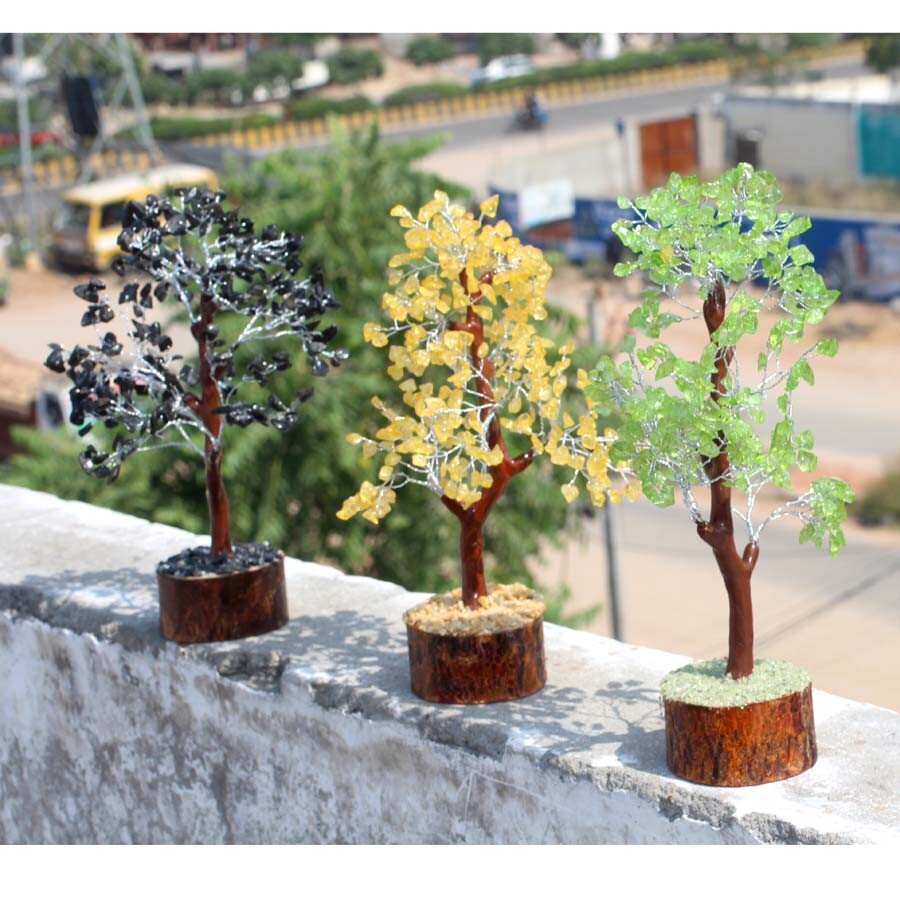 300+ Peridot Citrine Black Onyx Gemstone Silver Bonsai Tree Decor JW