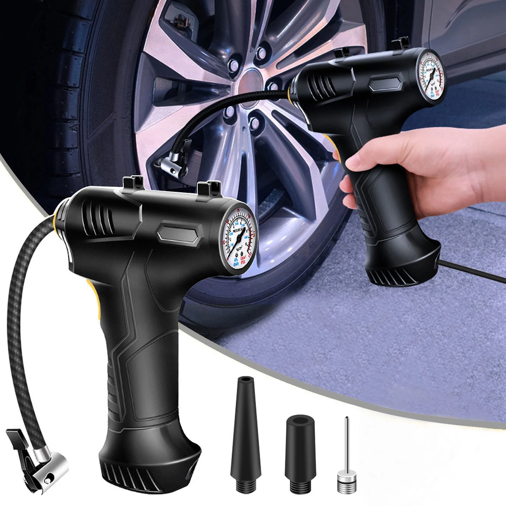 Portable Air Compressor Quick Rechargeable Battery 3 Nozzles Cars Motorcycles