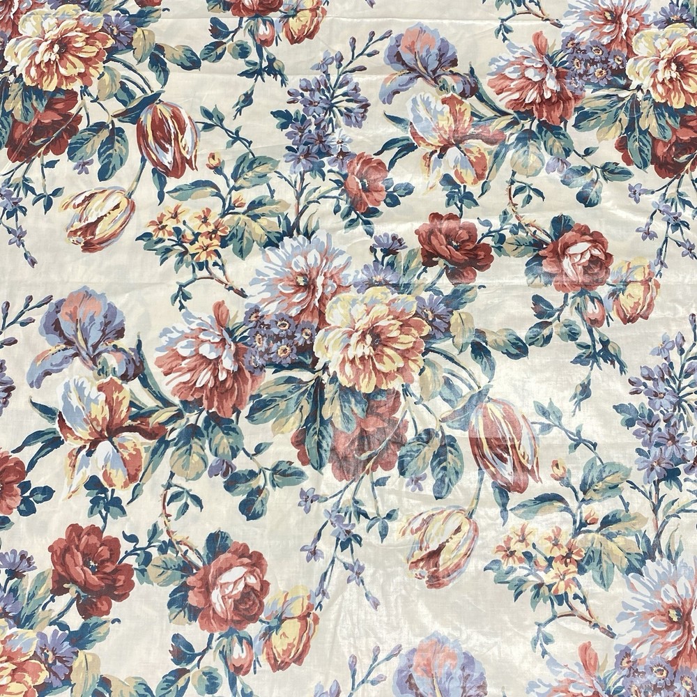 Vtg 80's House N Home CHINZ Fabric 8 Yards Drapery PEONIE Rose Tulips Flowers