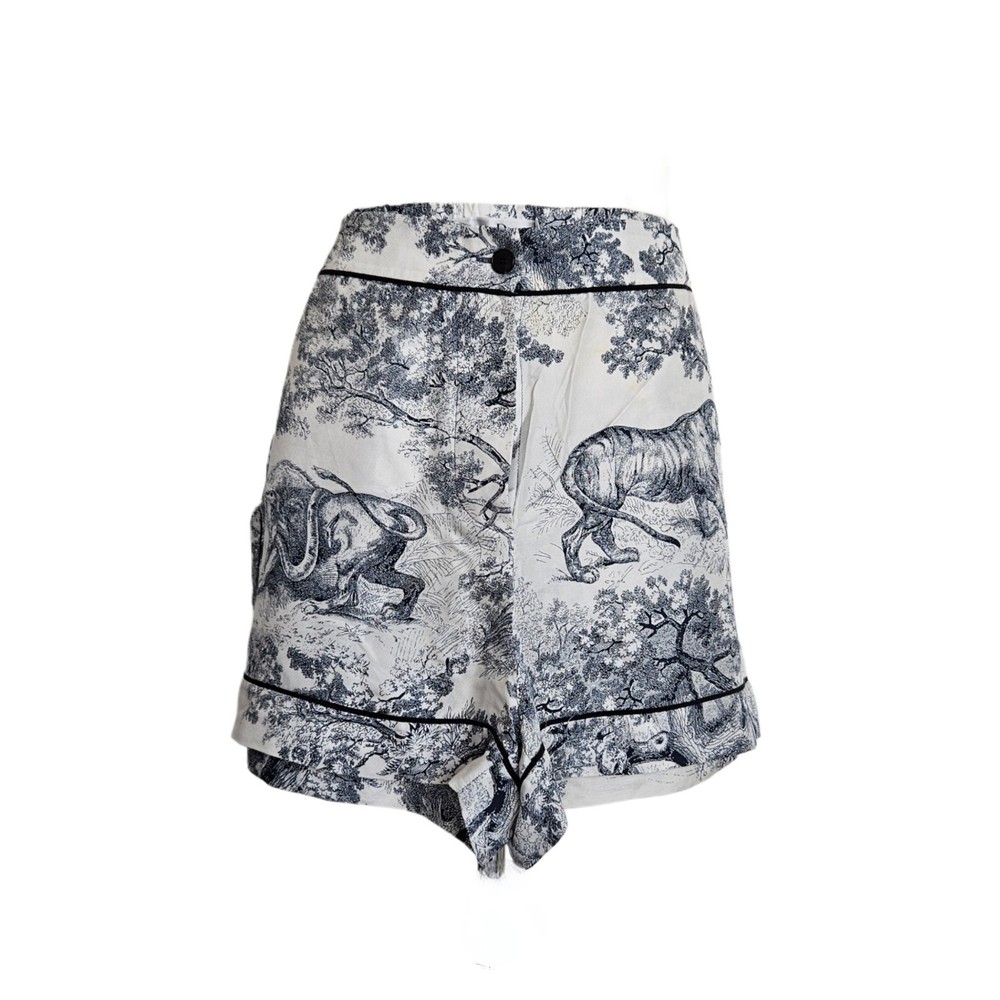 Christian Dior White & Black Toile de Jouy Printed Silk Chez Moi Short