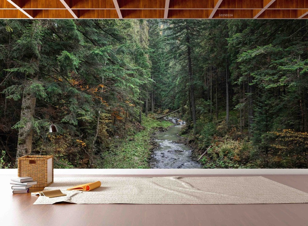 3D Forest River Landscape Wall Murals Wallpaper Murals Wall Sticker