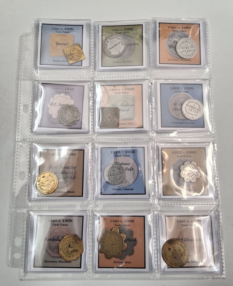 Trade Tokens Circa 1910's To 1960's Various States Beautiful Set Of 12