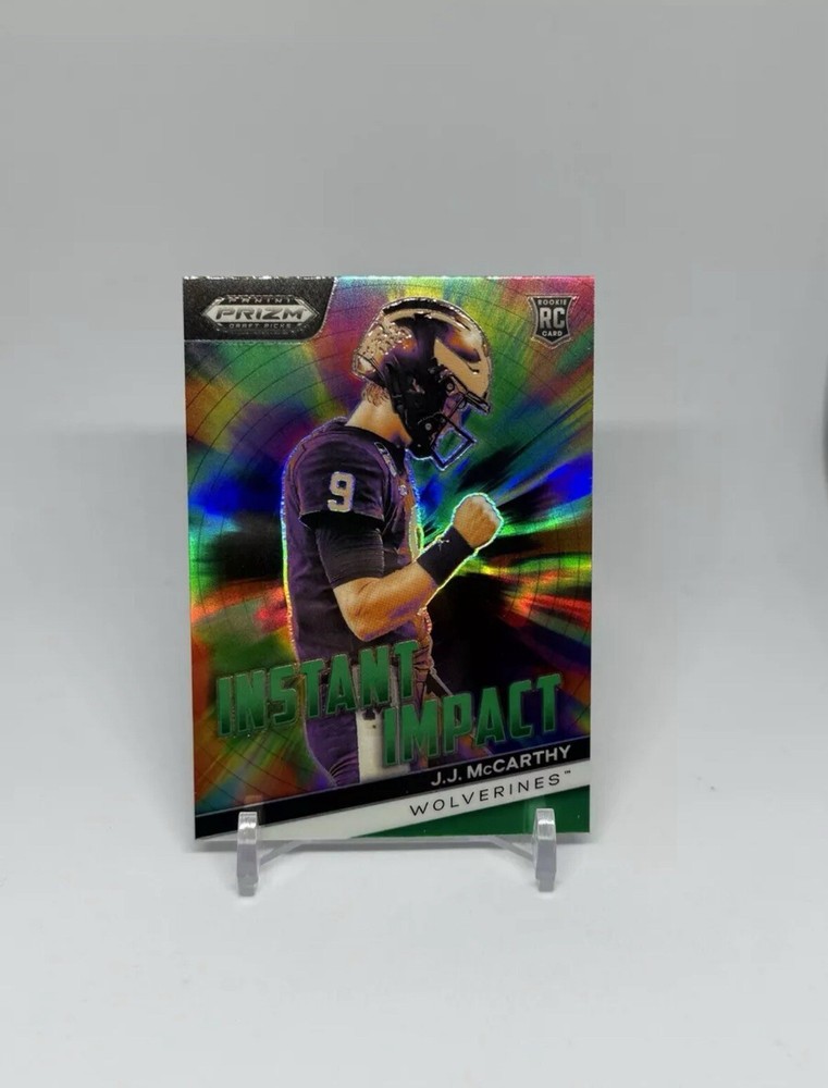 2024 Panini Prizm Draft Picks JJ McCarthy Green Instant Impact Rookie Card Vikings Michigan