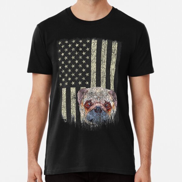 American Flag Pug Tee 4th Of July Pug America Retro Great Premium T-Shirt S-5XL