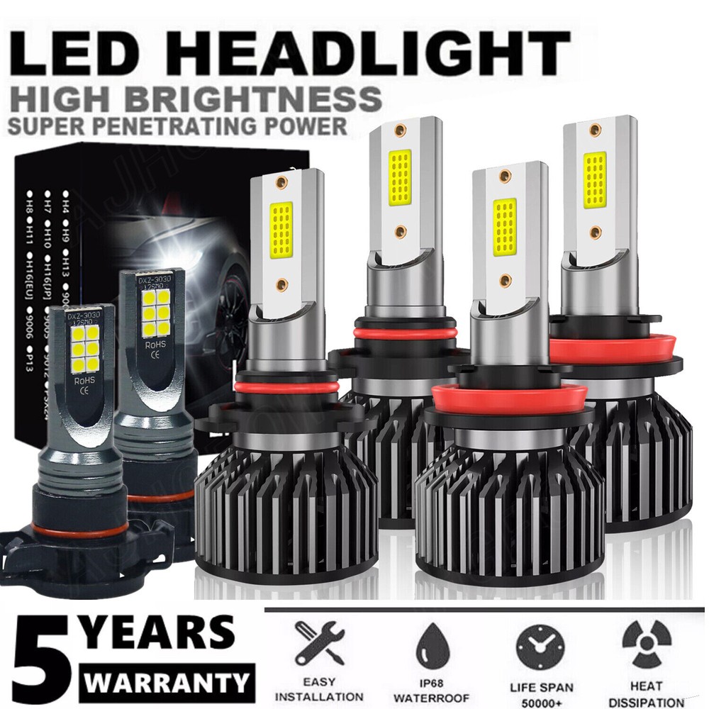 6x For 2007-2014 Chevy Suburban Tahoe 6000K LED Headlight + Fog Light Bulbs Kits