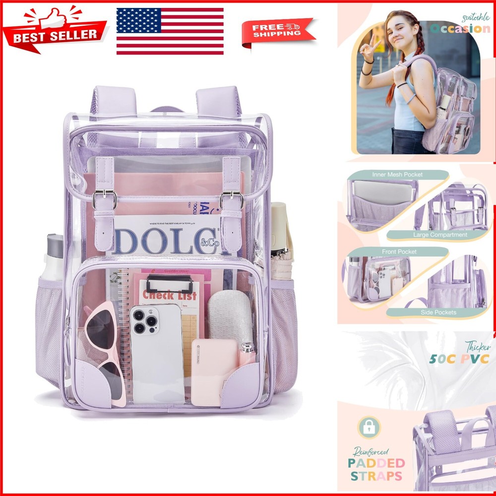Versatile PVC Double Compartment Clear Backpack for Travel School and Work  
