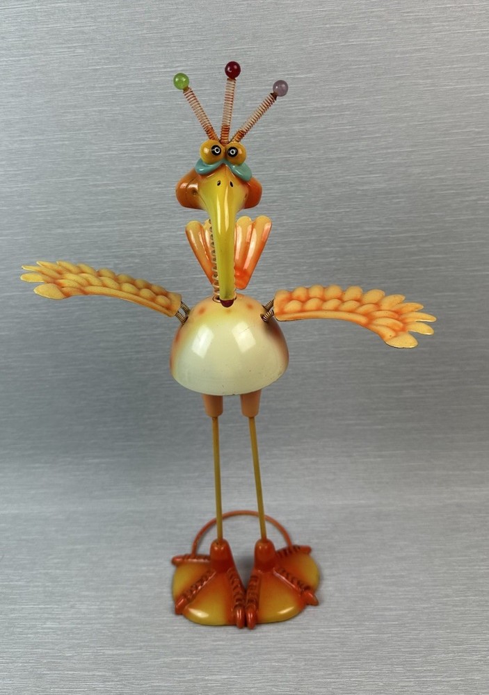 Exhart 15-inch Orange Metal Geeky Beeks Bird Garden Decor with Spring Motion Bobble