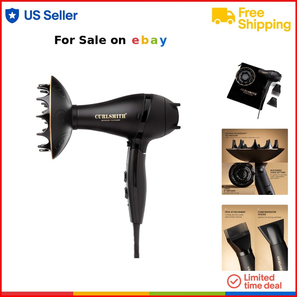 Travel Hair Dryer Ceramic Diffuser Curly Hair Fast Dry Frizz Reduction 3Speeds
