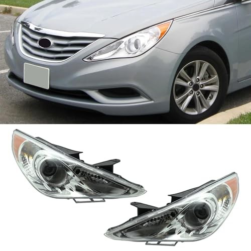Hyundai Sonata 11-14 Headlights Assembly Halogen Clear Lens Black Housing Amber