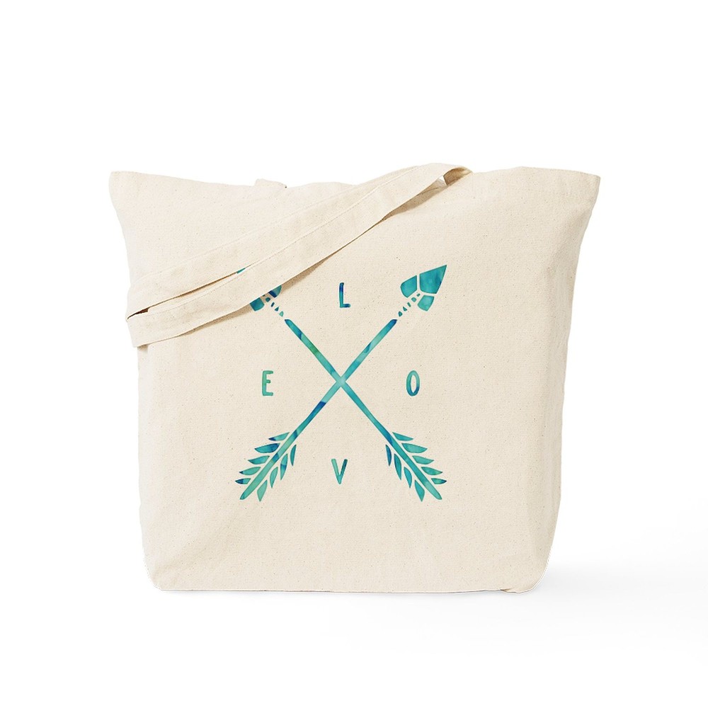 CafePress Turquoise Watercolor Love Arrows Tote Bag (1664634643)