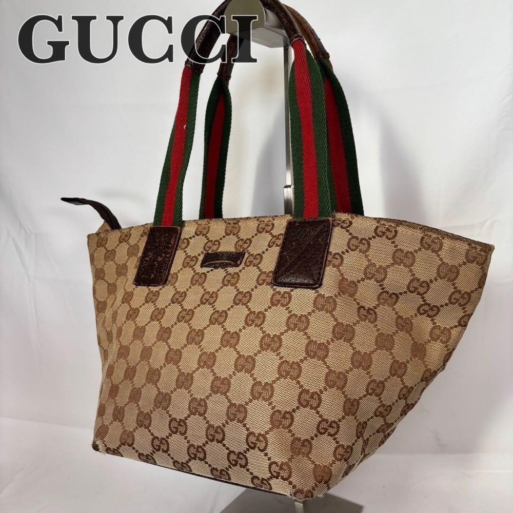 [Authentic Used] GUCCI  Sherry Line GG Pattern Tote Hand Bag Brown Canvas