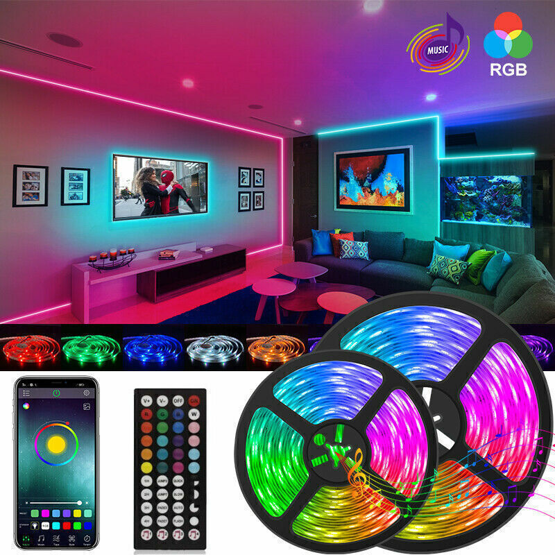 16ft-65ft 5050 RGB LED Strip Back Lights Tape Kit Bluetooth Remote APP Control