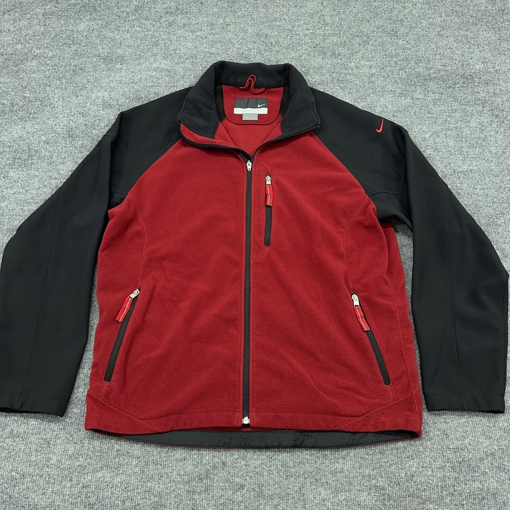 Vintage Nike Jacket Mens L Red Black Full Zip Fleece Y2K Retro Logo *READ ZIP*