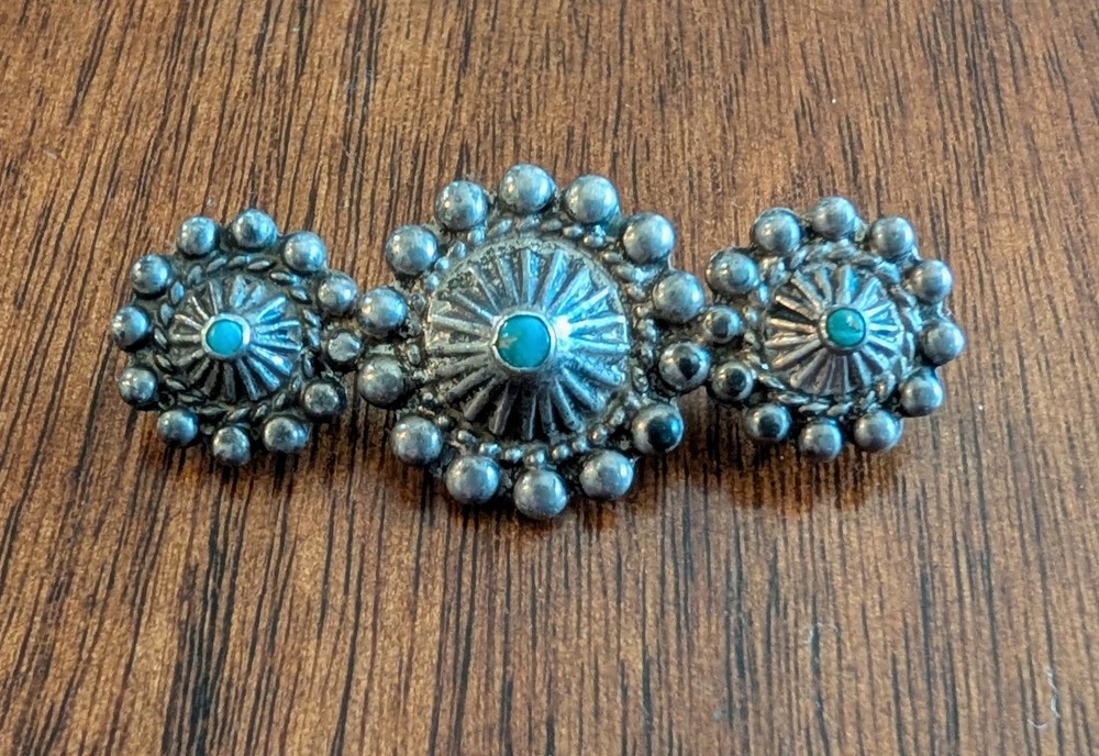 VTG Antique Southwest Style Sterling And Turquoise Brooch Pin J5