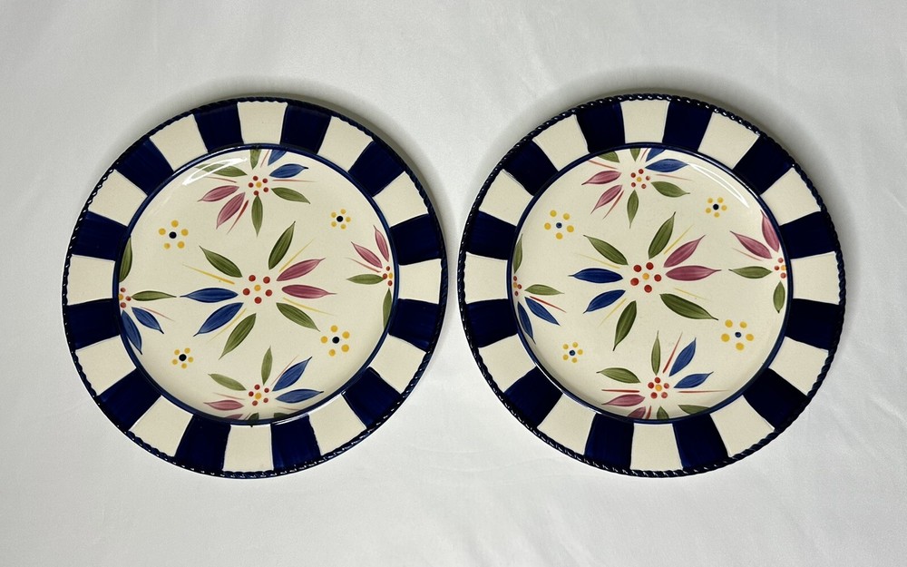 Set of 2 Temp-tations Old World Confetti Checkered Rim Dinner Plates 10 5/8”
