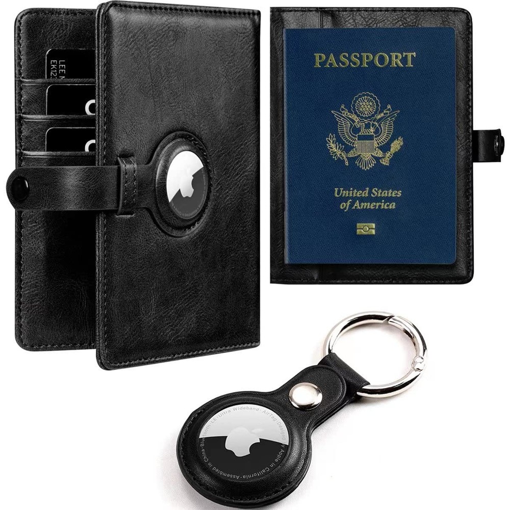 RFID Travel Passport Wallet with Airtag Holder & Vaccine Card Storage