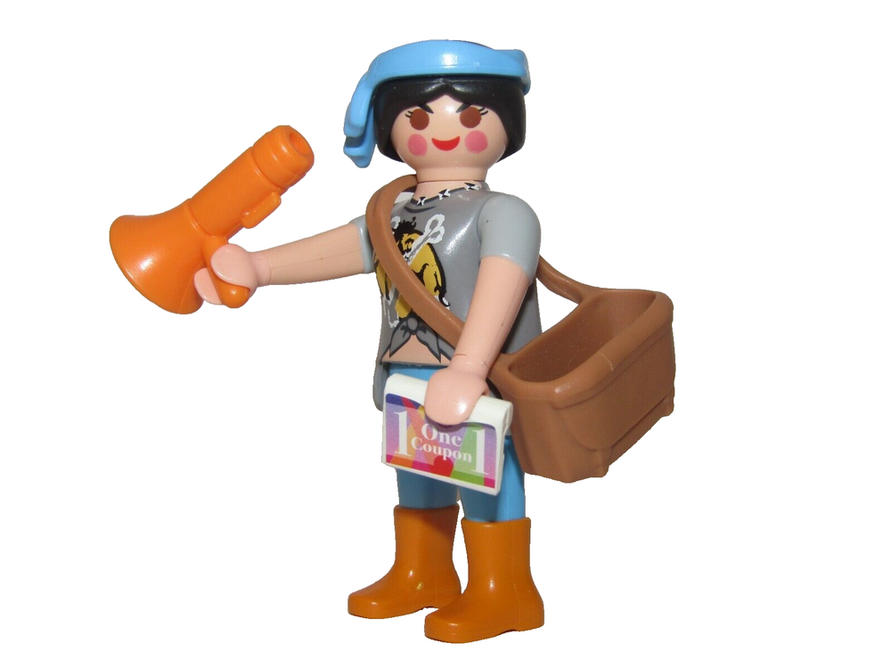 Playmobil Supermarket Coupon distributor woman with bag and speaker - C19-image