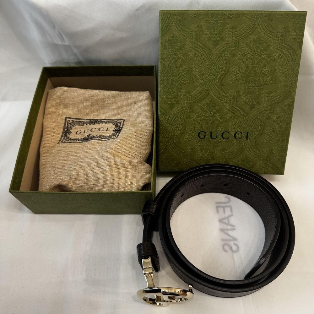 Authentic GUCCI GG interlocking buckle belt in leather with hardware Made in Italy pre-owned