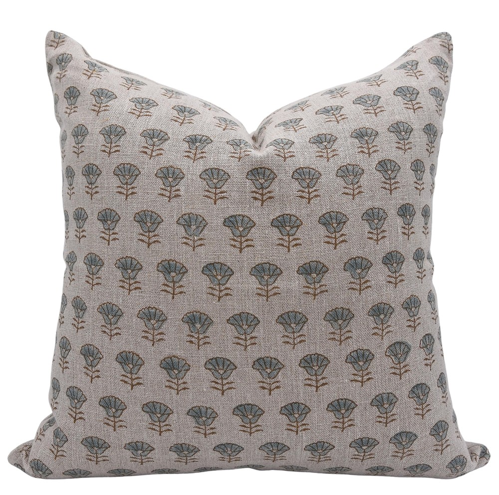 Premium Block Print Thick Linen 20x20 Zippered Pillow Cushion Cover