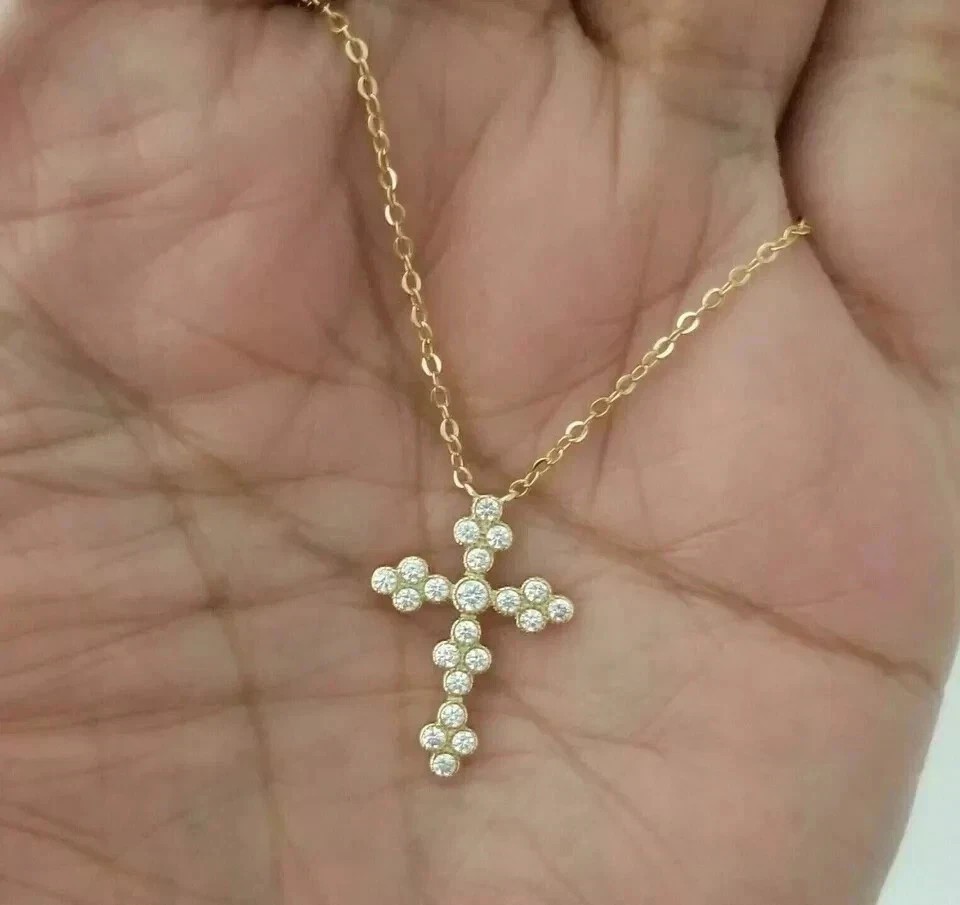 2Ct Round Cut Simulated Diamond Women's Cross Pendent In 14K Yellow Gold Plated