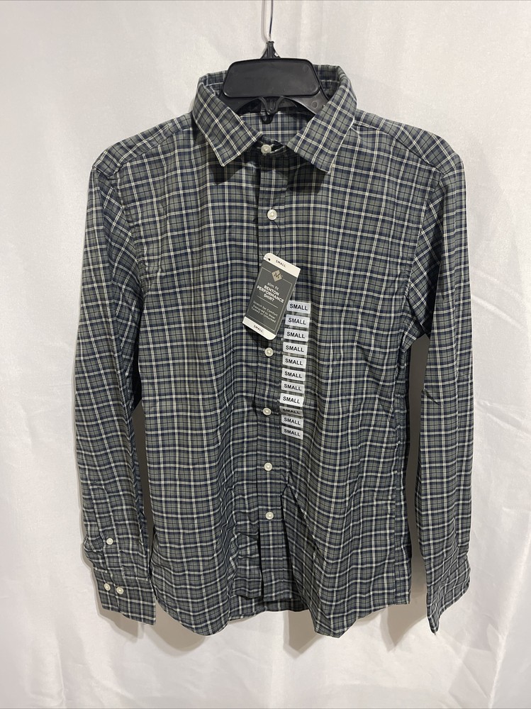 Members Mark Slim Fit Benton Plaid Green Performance Shirt New Sizes Available  -image