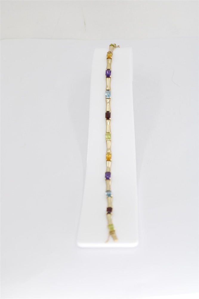 Vintage 14K Yellow Gold Bracelet with Blue Topaz, Citrine, Garnet, Peridot & Amethyst