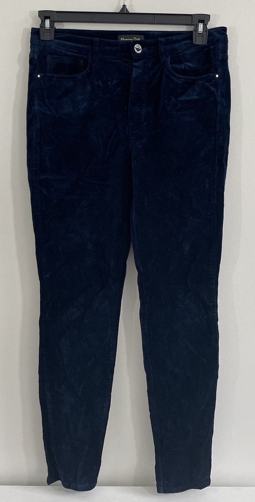 Massimo Dutti Velvet Pants womens 10 Dark Blue EUR-40 Slim Fit Tapered Leg