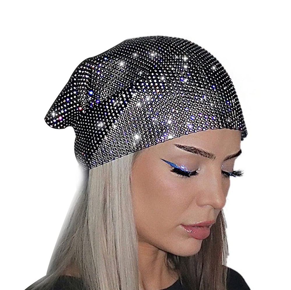 Sparkly Rhinestone Mesh Headband Crystal Scarf Turban for Parties and Events