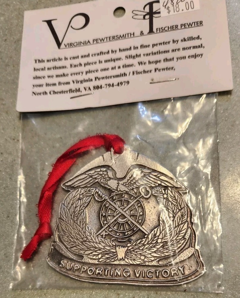 US Army Quartermaster Corps Supporting Victory Crest Pewter Ornament-Fort Lee VA