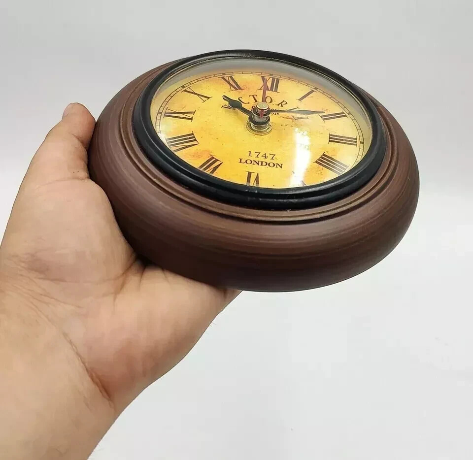 Vintage Wooden Wall Clock Small Battery Operated for Study Office Home Decor