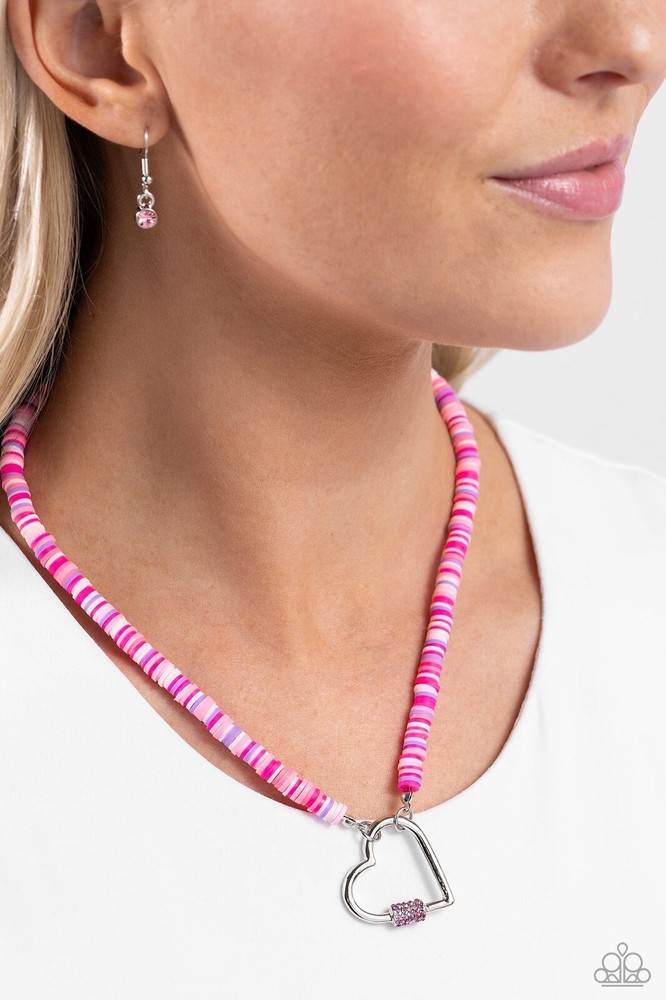 New Paparazzi Jewelry-Clearly Carabiner Necklace-Pink