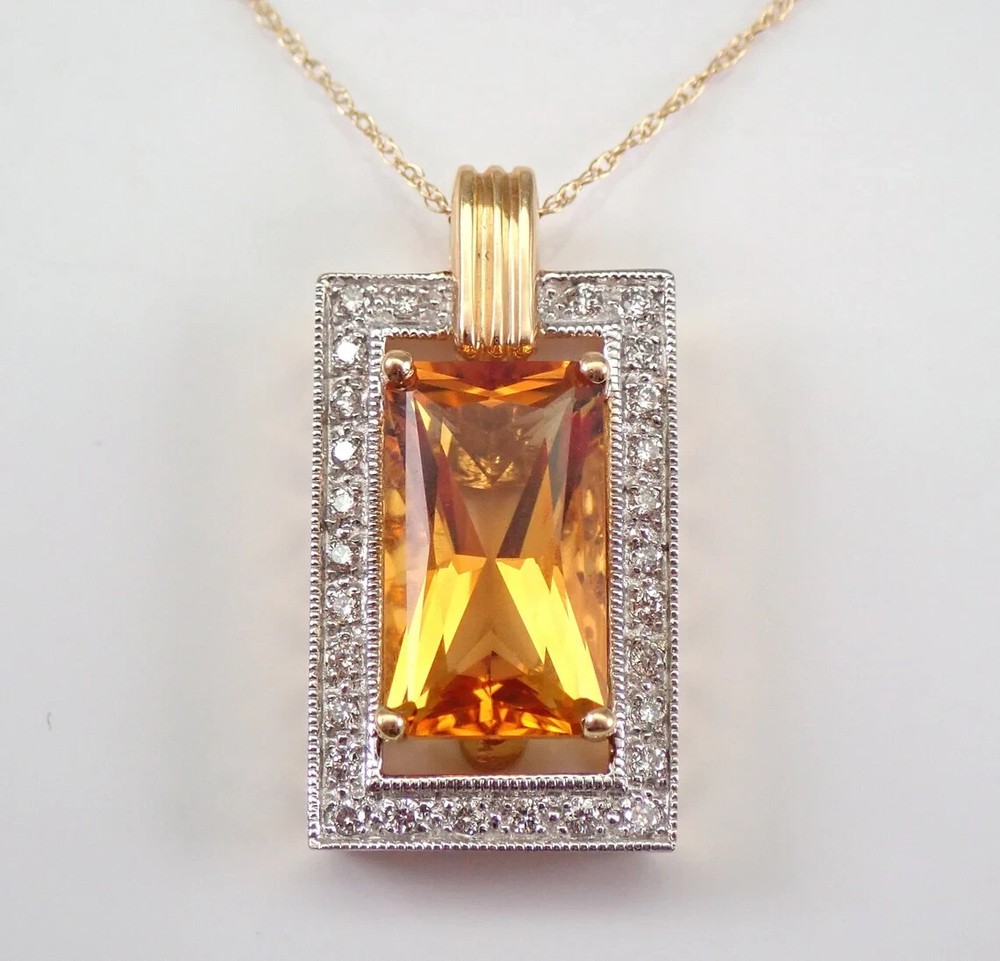 2.40Ct Radiant Cut Lab Citrine Pendant in 14K White Gold Plated