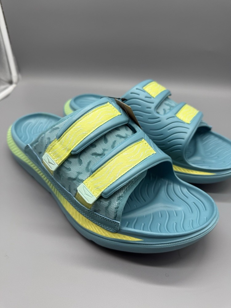 Hoka One Ora Luxe Men's Size 13 Sandals Ocean Mist Citrus Glow Comfort Slides