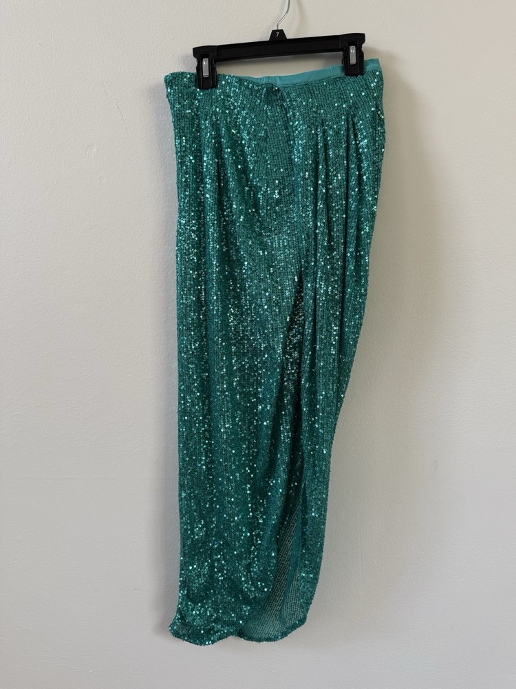 Hunter Green Women’s Green Sequins Lined Long Maxi Draped  skirt Sz S