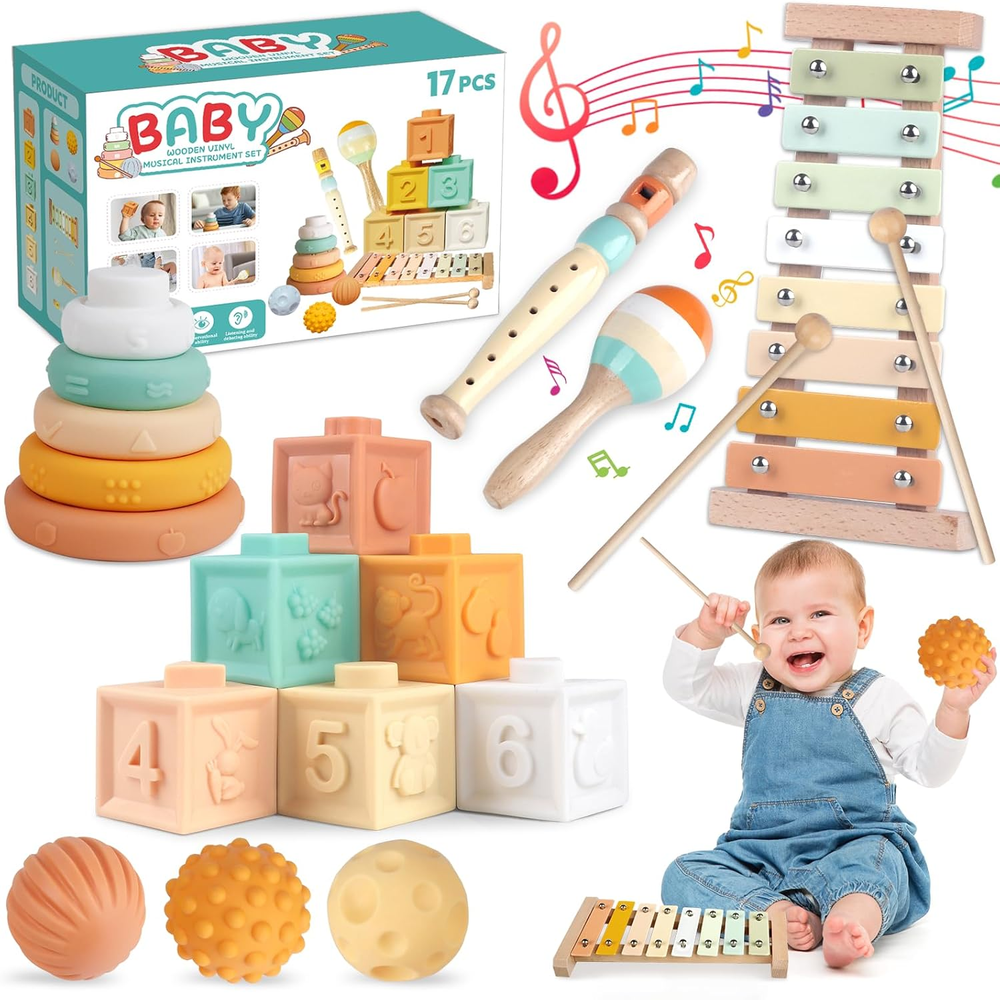 Montessori Musical Toy Set for Babies 6-12 Months and 1 Year Old with 6 Instruments