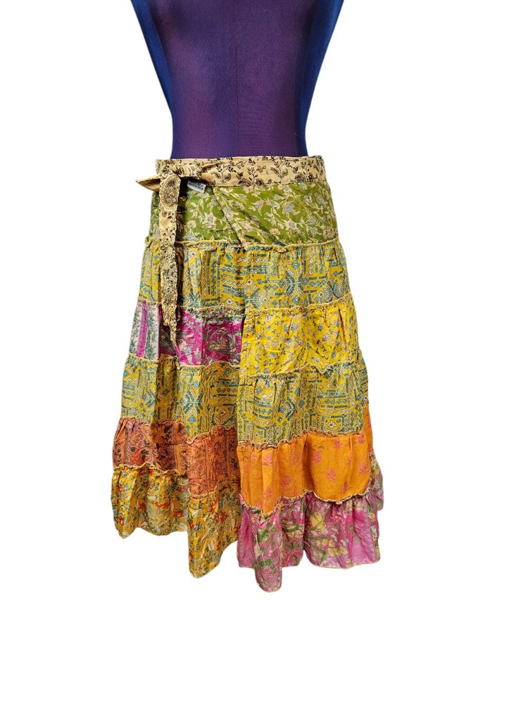 Unbranded Colorful Gypsy Silk Patchwork Tiered Wrap Skirt One Size Women's J28
