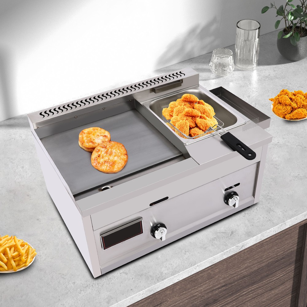 Commercial Propane/ Gas Flat Top Grill Griddle with Deep Fryer Multi-function US