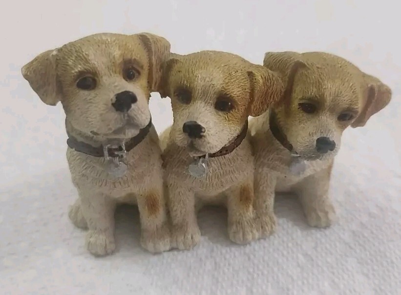 Vintage Brown and White Ceramic Puppy Figurine with Collar Dog Ornament