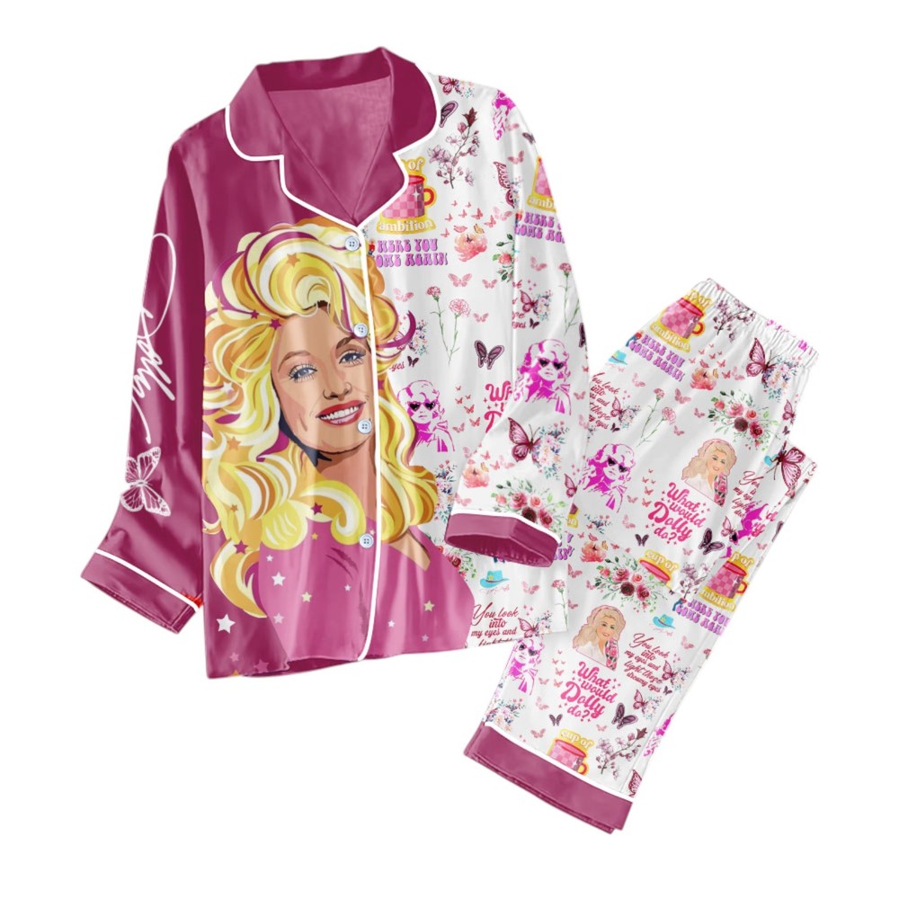 Dolly Parton Floral Button Down Pajama Set VANDH 1658