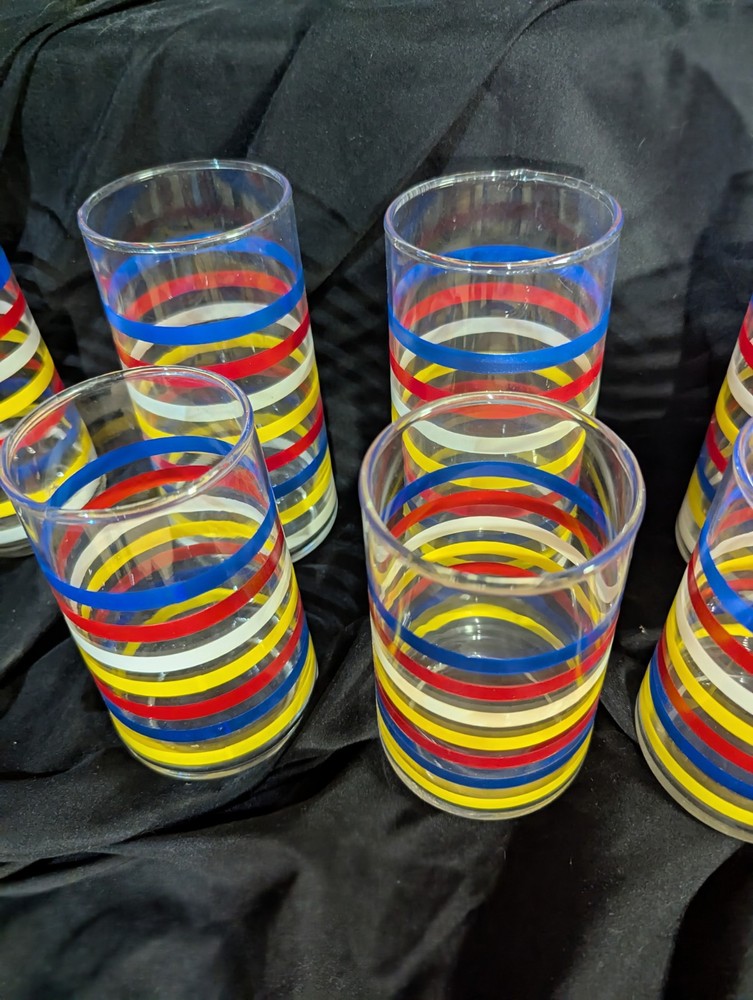Vintage MCM Striped Tumblers Set of 8 - 4 Large & 4 Small Glasses