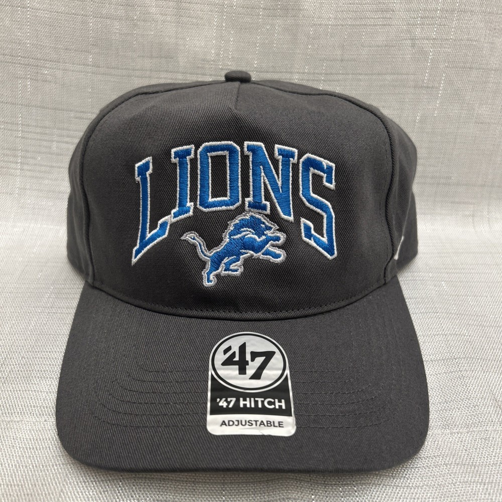 NEW '47 Brand Detroit Lions Team Logo Charcoal Gray Hitch Snapback Hat NWT