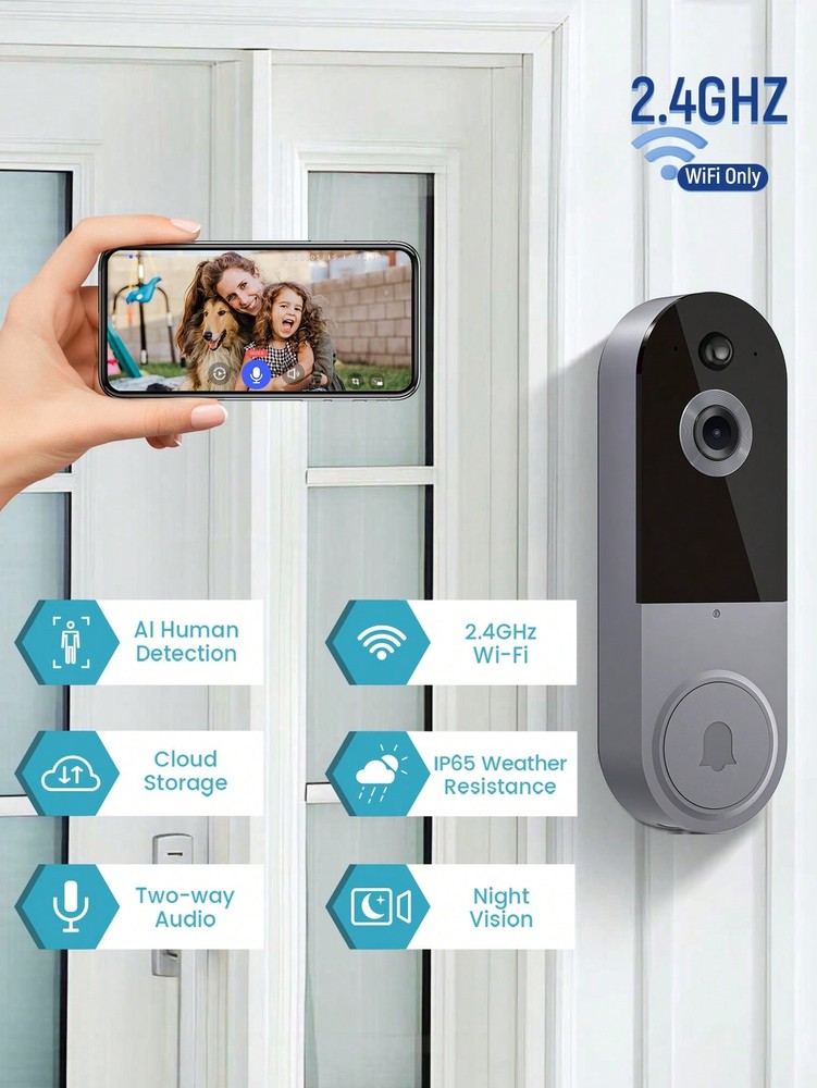 1080P Video Doorbell Camera Wireless With Free Chime, Smart AI Human Detection,