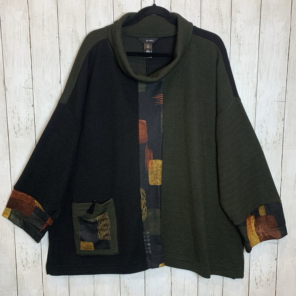NEW Ali Miles Tunic 3X Pullover Textured Ribbed Color Block Cowl Neck Sweater