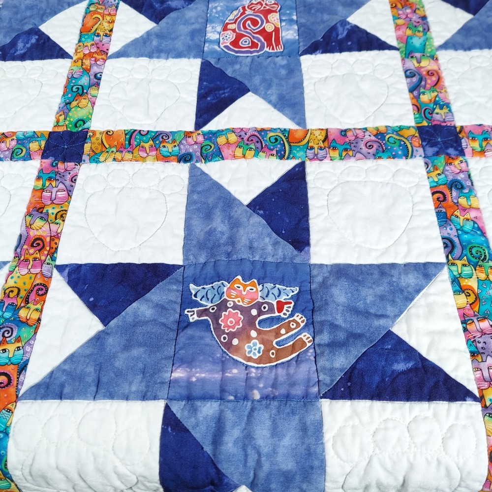 Laurel Burch Cat Themed Wall Art Hanging Handmade Quilted 2005 Lap Cover Decor